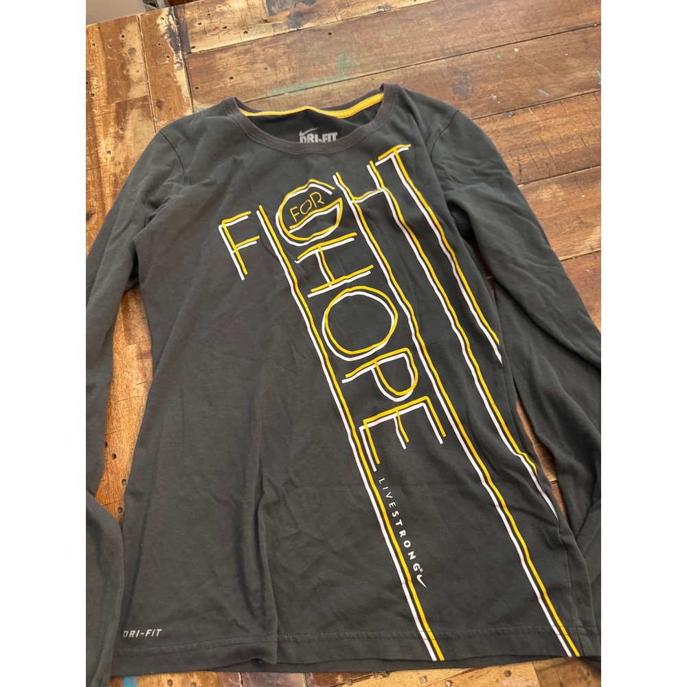 Nike Livestrong Dri-FIT Long Sleeve Shirt Mens Small Gray Fight For Hope Slim